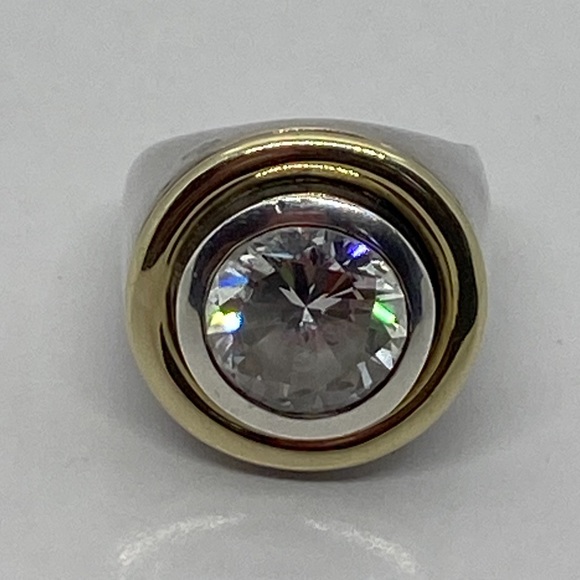 Charles Krypell Sterling Silver 14K Yellow Gold Round Crystal Ring - Picture 3 of 10